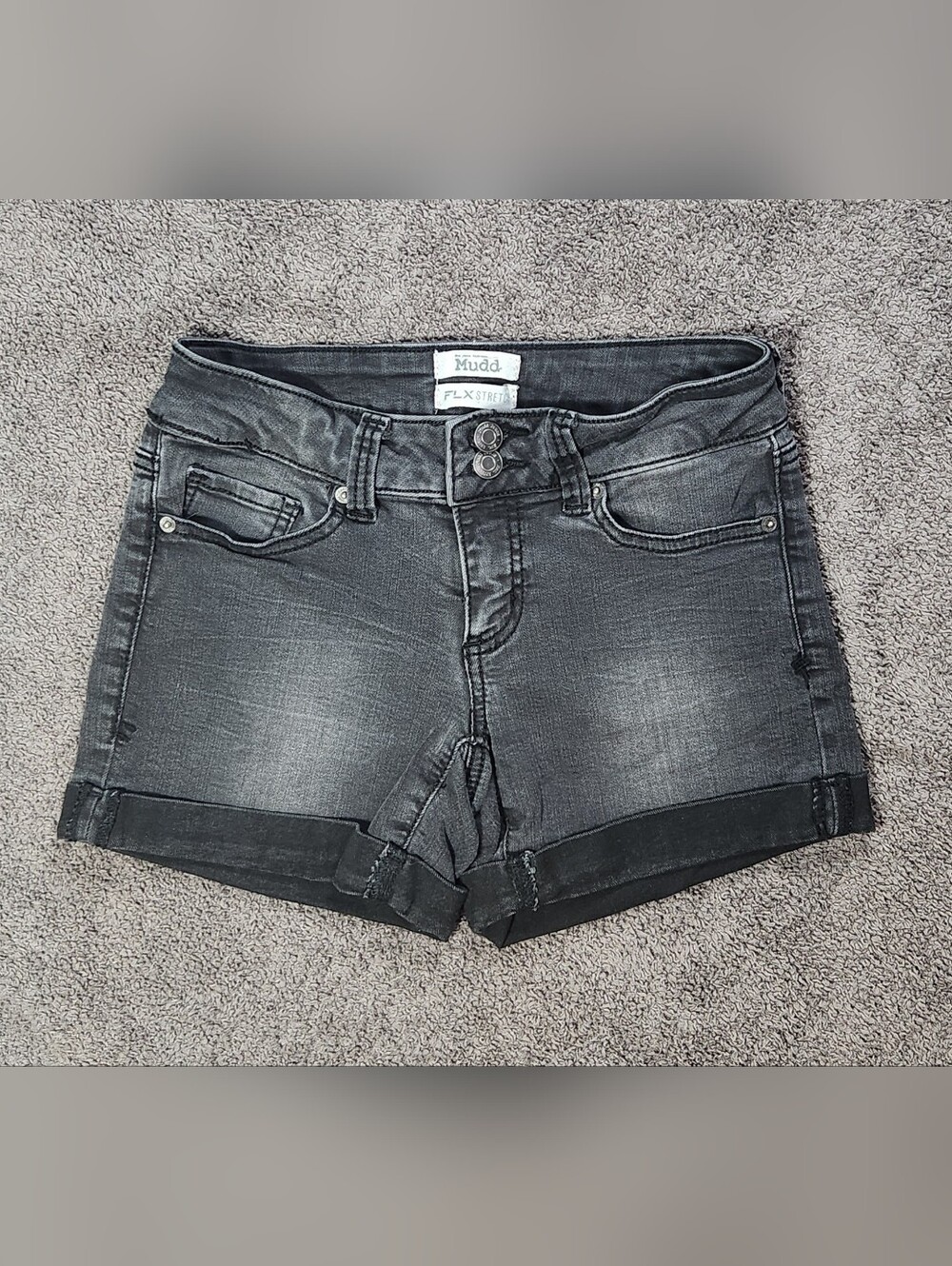 Black Mudd Low Rise Denim Shorts